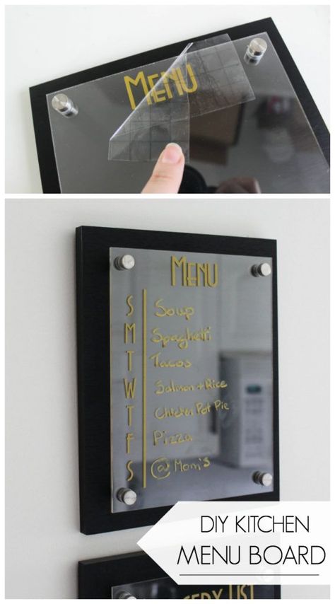 A simple, modern kitchen menu board. Love this meal planning idea! A simple way to create a weekly meal plan and grocery list. An easy vinyl project for Cricut beginners! #cricut #organization #mealplanning #kitchenorganization #ad, #CricutMarthaStewart, #MadeWithMichaels #CricutMade, #Cricut Kitchen Menu Board, Crochet Bedroom, Cricut Organization, Simple Modern Kitchen, Background Tips, Bread Business, Apartment Photography, Burger Design, Art Packaging