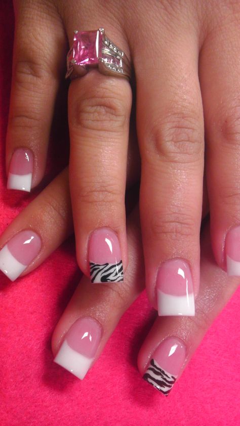 NailART Nailart Pink, Zebra Print Nails, Zebra Nails, French Acrylic Nails, White Nail Designs, White Nail, Bling Acrylic Nails, Fancy Nails, French Tip Nails