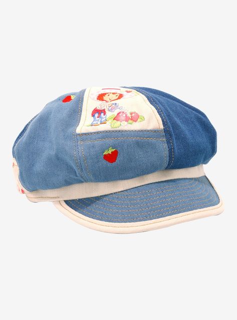 Keep your outfit lookin' berry sweet with this adorable cabbie hat on! It has a denim patchwork design featuring Strawberry Shortcake and strawberries.100% polyesterImported Cool Crochet Hat Ideas, Cool Hat Designs, Camping Clothing, Strawberry Hat, Strawberry Outfit, Fun Hats, Funky Hats, Cabbie Hat, Pretty Hats