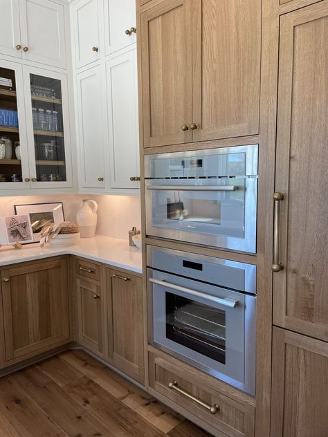 Oven On Wall Kitchen, Fridge Oven Wall, Built In Refrigerator Cabinet, Stock Pile Organization, Double Fridge, Paneled Refrigerator, Double Oven Kitchen, Stock Pile, Refrigerator Wall