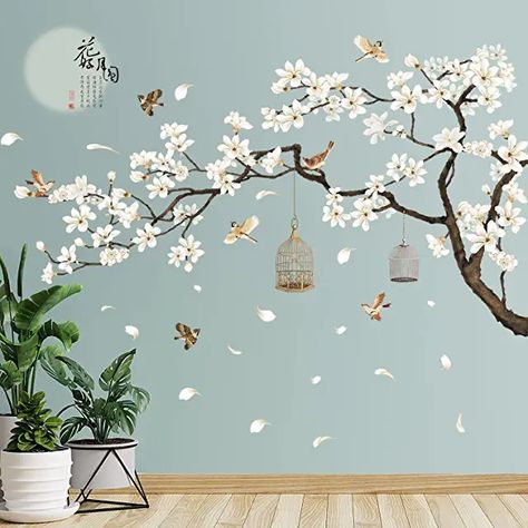 White Cherry Blossom Tree, Tree Wall Painting, Flower Wall Decal, Tree Branch Wall, Tree Mural, White Cherry Blossom, Diy Wall Art Decor, Flower Wall Decals, Tree Wall Stickers