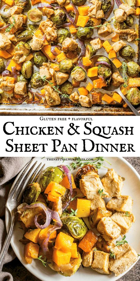 Acorn Squash Chicken Recipes, Brussel Sprouts Chicken Recipes, Sheet Pan Chicken Butternut Squash, Chicken And Butternut Squash Recipes Healthy, Butternut Squash With Chicken, Sheet Pan Maple-dijon Chicken With Butternut Squash And Brussels Sprouts, Roasted Chicken And Butternut Squash, Butternut Squash Meals Dinners, Chicken Squash Recipes