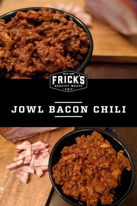 Jowl Bacon Chili Jowl Bacon Recipes, Pork Jowl Recipe, Beanless Chili, Bacon Chili, Cold Weather Food, Maple Bacon, Easy Comfort Food, Bacon Recipes, Main Meals