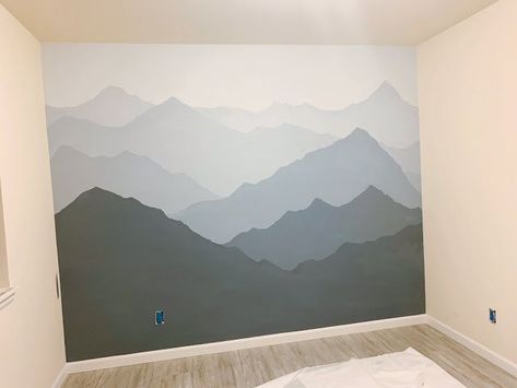 How to Paint a Mountain Mural on your Bedroom or Nursery Wall | DIY Timelapse + Speed Painting - Sweet Softies | Amigurumi and Crochet Mountain Wall Mural, Mountain Mural, Mountain Nursery, Faux Brick Walls, Diy Wand, Diy Accent Wall, Wood Accent Wall, Painting Wood, Mural Design