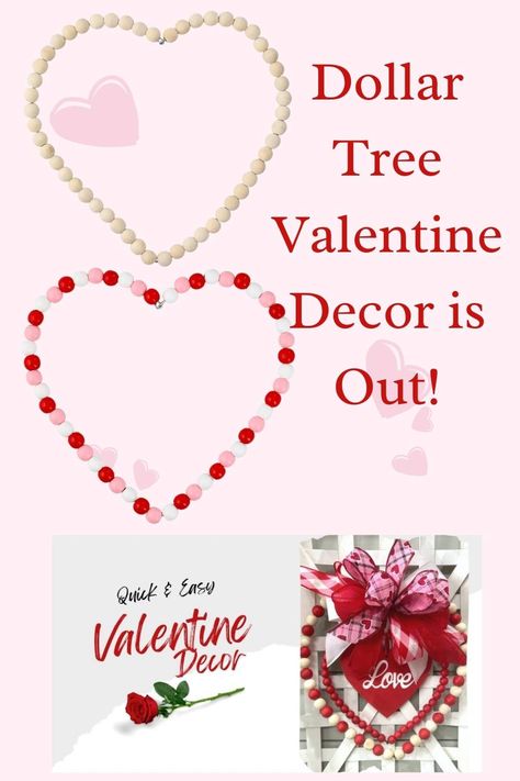 Need a little bit of Valentine decor? Check out the shelves at Dollar Tree. Here's a post I did last year using a Dollar Tree wood bead heart....they're back again this year! Wooden Bead Wreath, Heart Wreath Diy, Bead Heart, Valentine's Decor, My Home Office, Valentines Decor, Valentine Decor, Heart Wreath, Simple Valentine