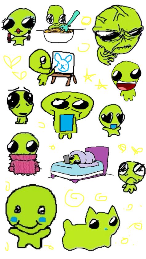 Alien Icon, Silly Alien, Alien Stickers, Aliens Guy, Alien Plush, Alien Drawings, Alien Aesthetic, Green Alien, Goofy Drawing