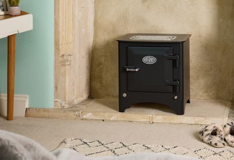 The New Everhot Heater | Everhot News | Everhot Cookers Unused Fireplace, Coast House, Stoves Cookers, Heat Vents, Stove Heater, Room Heater, Dusky Blue, Electric Heater, Electric Stove