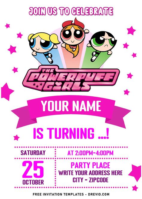 Power Puff Girls Birthday Party Ideas, Powerpuff Girls Birthday Party Ideas, Powerpuff Girls Decorations, Powerpuff Party, Powerpuff Girls Party, Powerpuff Girls Birthday, Cinderella Birthday Theme, Girls Party Decorations, Free Printable Birthday Invitations