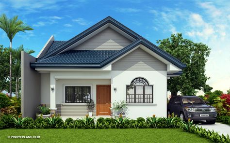 Obani - Elegant Yet Affordable One Storey Single Attached | Pinoy ePlans Simple Bungalow House Designs, One Level House Plans, Small House Design Philippines, Small House Architecture, Modern Bungalow House Design, One Storey House, Affordable House Plans, Courtyard House Plans, Modern Bungalow House