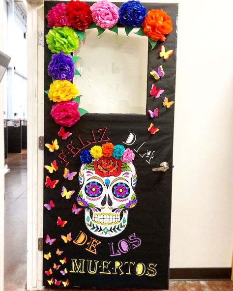 Day Of The Dead Classroom Door, Coco Door Decorations Classroom, Coco Door Decoration, Day Of The Dead Door Decorations, Dia De Los Muertos Classroom Door Ideas, Day Of The Dead Bulletin Board, Dia De Los Muertos Door Decorating Ideas, Hispanic Heritage Door Decoration, Day Of The Dead Decorations