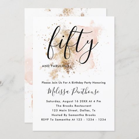 Pink And Gold 50th Birthday Invitations Birthday Invitations Zazzle, Fifty And Fabulous, 50th Birthday Invitation, Moms 50th Birthday, 50th Birthday Party Invitations, 50th Bday, Games Ideas, 50th Birthday Invitations, 50 And Fabulous