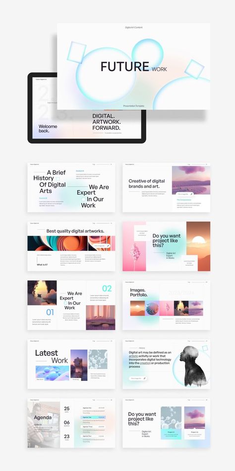 Stunning and futuristic PowerPoint template with a bold color palette and geometric shapes. Perfect for presentations about the future, innovation, and Futuristic Powerpoint, Slides Layout, Blue Layout, Future Innovation, Presentation Template Design, Ebook Template Design, Business Ppt Templates, Chart Infographic, Business Ppt