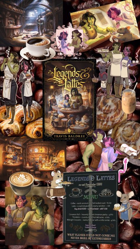 #legendsandlattes #bookcollage #lesbianbooks #queerbooks #cozyfantasy Lattes Aesthetic, Legends And Lattes, Book Review Journal, Anime House, Queer Books, Lgbt Art, Reading Room, Fan Book, Latte Art