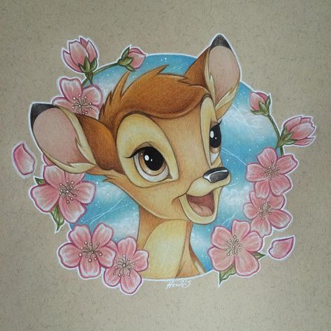 881 Likes, 41 Comments - Hannah (@draconis_silver_art) on Instagram: “Bambi's all done! 😊🌸 Please credit me if you repost any of my artwork! • #Bambi #Disney #Fawn…” Disney Illustration, Bambi Disney, Cute Disney Drawings, Images Disney, Disney Artists, Disney Film, Disney Art Drawings, Film Disney, Disney Artwork