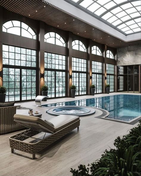 Indoor Swimming Pool Design, Old Money House, Bedroom Kid, Indoor Pool Design, Aesthetic Interior Design, Piscina Interior, Modern Mansion, Mansion Interior, Design Exterior