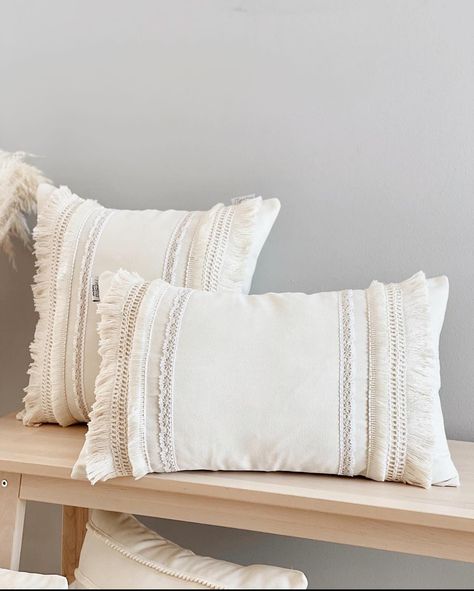 Cream Unique pillow cover #livingroomdecor #farmhouseliving #livingroomdesign #handmadepillowcase Diy Pillow Designs, Living Room Boho, Pillows Decorative Diy, Crochet Cushion Cover, Cushion Cover Designs, Handmade Pillowcases, Bedroom And Living Room, Boho Throw Pillows, Boho Cushions