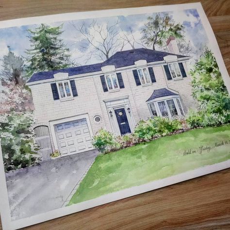 So here's the 12×16 watercolor house portrait I had been working on for a while. It is a very refreshing experience working on larger sized paintings like this.  The buyer commissioned 2 paintings of the same house so I had to make sure not to make any major variations in the sketch and colors. Now I am waiting for the shipping services to resume so that I can send the paintings to the buyer ASAP.  DM or check my Etsy shop tauseefstudio.etsy.com if you want me to paint your home too.  #home #wat Watercolor House Painting, Watercolor House, Watercolor House Portrait, Home Portrait, Custom House Portrait, House Portrait, Photo To Art, First Home Gifts, Realtor Closing Gifts