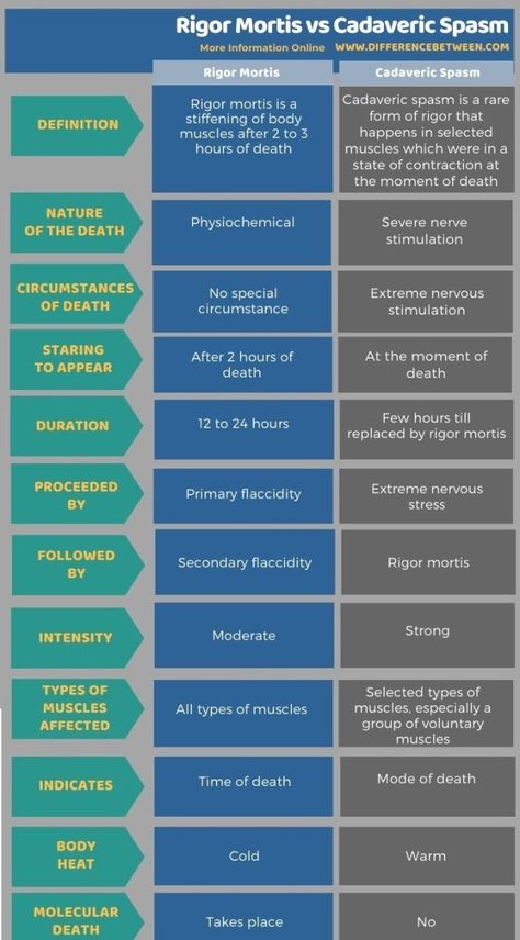 Difference Between Rigor Mortis and Cadaveric Spasm Check more at https://in4arts.com/difference-between-rigor-mortis-and-cadaveric-spasm.html Rigor Mortis, Medical Examiner, Medical Anatomy, Forensic, Toyota Camry, Anatomy, Toyota, Career, Medical