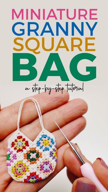 Micro Crochet Granny Squares, Mini Granny Square Pattern, Tiny Granny Squares, Mini Granny Squares, Tiny Bags, Granny Square Tutorial, Granny Square Projects, Micro Crochet, Tiny Bag