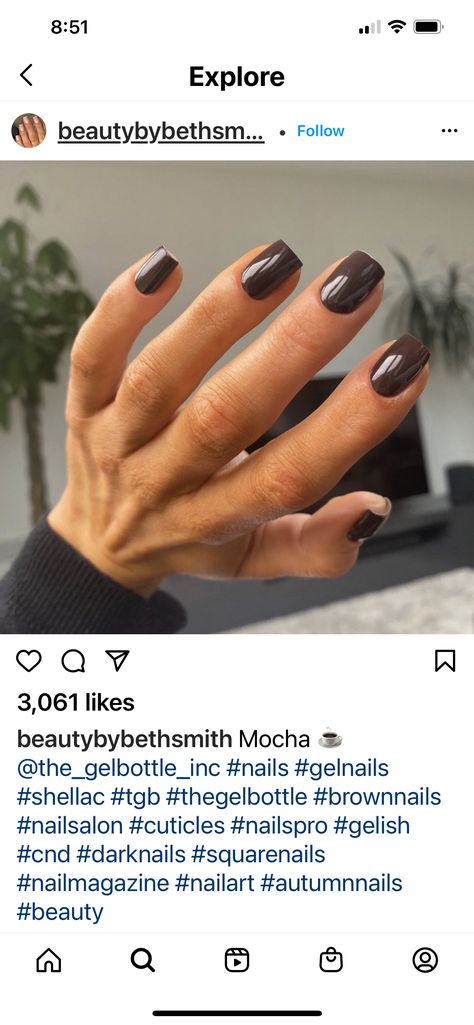 Neutral Dark Nails, Cnd Shellac Brown Colors, Fall Nails Dark, Nails Dark, Cnd Shellac, Dark Nails, Brown Nails, Nails Magazine, Square Nails