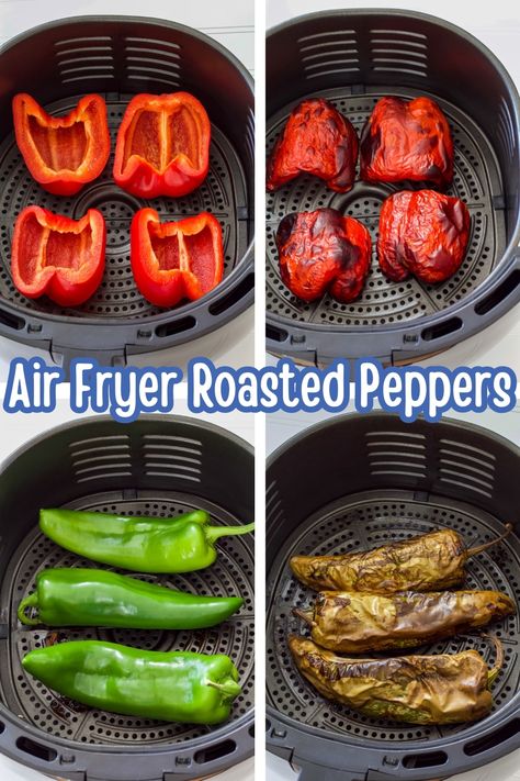 Get ready to enjoy the amazing flavors of roasted peppers with this easy air fryer recipe. Whether you choose bell peppers or chile peppers, it's a win-win! Bell Pepper Air Fryer Recipes, Roasting Peppers In Air Fryer, Roasted Peppers In Air Fryer, Roasted Red Peppers In Air Fryer, Air Fryer Roasted Peppers, Fire Roasted Peppers Recipes, Air Fried Peppers, Bell Pepper Air Fryer, Air Fryer Bell Peppers