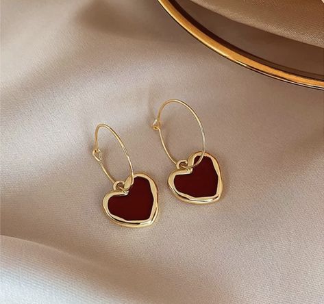 Wild Personality, Romantic Earrings, Crystal Heart Earrings, Red Love Heart, Sweet Earrings, Love Earrings, Red Love, Photos Hd, Earrings Simple