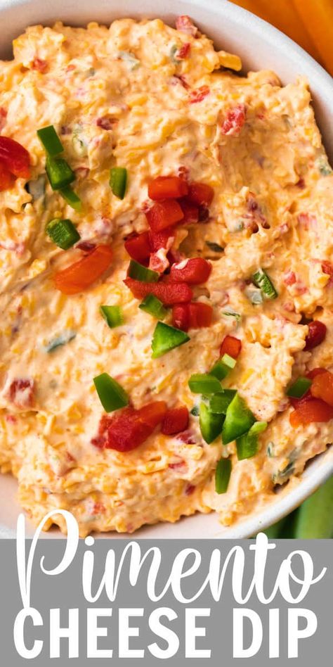 Pimento Cheese Dip is a classic southern recipe that's rich, creamy, and easy to whip up. This "caviar of the south" is the perfect dip for crackers or veggies, and tastes heavenly on burgers, sandwiches, and even grilled cheese. #pimentocheese #dip #appetizer #recipe belleofthekitchen.com Hot Pimento Cheese Dip, Pimento Cheese Dip Recipe, Pimento Cheese Dip, Pimento Cheese Recipes, Southern Recipe, Throwing A Party, Diy Easy Recipes, Cheese Dip Recipes, Pimento Cheese