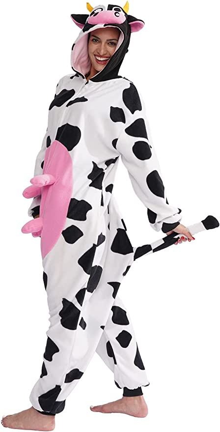 Cow Pajamas, Animal Cosplay, Halloween Costume Suit, Costume For Men, Pajama Costume, Cow Costume, Black Onesie, Onesie Costumes, Mens Halloween Costumes