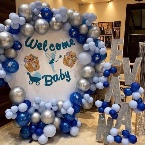 Baby Boy Decorations Welcome, Newborn Welcome Home Decoration, Baby Boy Welcome Decoration At Home, Welcome Baby Boy Decoration Ideas, Welcome Decoration Ideas Home Indian, Indian Baby Shower Decorations, Welcome Baby Boy, Welcome Home Decorations