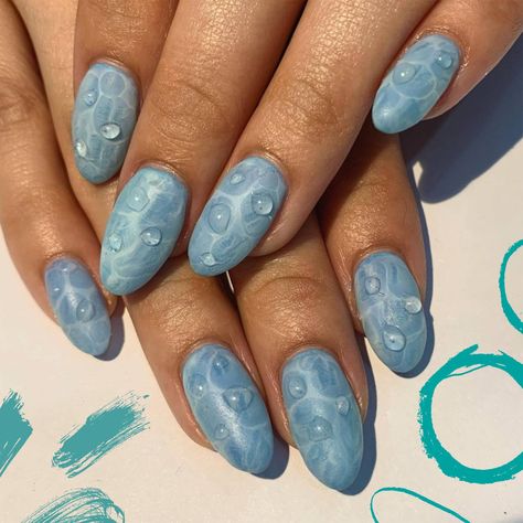 Rain Drop Nails, Pool Party Nails, Drop Nails, Nails Design Short, Water Nail Art, 3d Nail Designs, Water Nails, Nail Art Techniques, Winter Nail Art