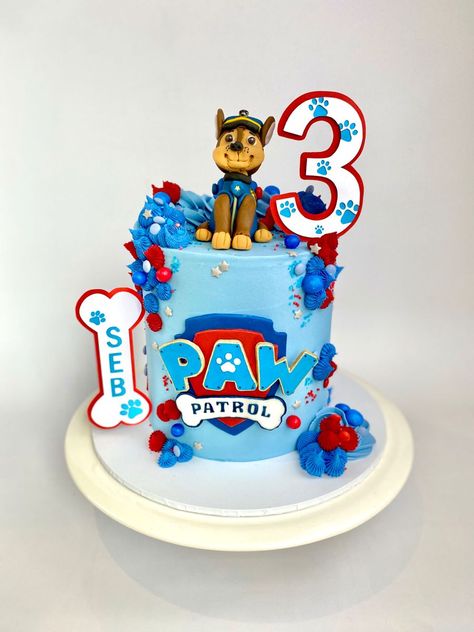 Chase From Paw Patrol Cake, Paw Patrol Cake 1 Tier, Paw Patrol Cake 3rd Birthday, Pow Patrol Cakes, Chase Cake Paw Patrol, Chase Birthday Cake Paw Patrol, Chase Birthday Cake, Paw Patrol Cake Boy, Simple Paw Patrol Cake