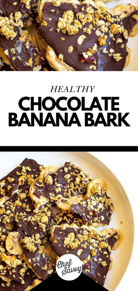 Save this Quick & Easy Healthy Viral Chocolate Banana Bark Recipe! Looking for a quick and healthy snack that satisfies your sweet tooth? This Chocolate Banana Bark is a tasty treat that is not only delicious, but also packed with protein, healthy fats, and essential nutrients. It’s perfect for a mid-day snack, dessert, or breakfast on the go! Follow Chef Savvy for more Dessert Recipes and Ideas! High Protein Banana Bark, Banana Bark Recipe, Carrot Cake Cookies Healthy, Greek Yogurt And Peanut Butter, Healthy Chocolate Banana, Banana Bark, Chef Savvy, Banana And Chocolate, Chocolate Yogurt