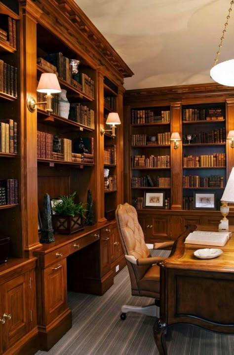 28 Dreamy home offices with libraries for creative inspiration Home Office Library Ideas, Masculine Home Offices, French Library, Home Library Design Ideas, Masculine Home Office, Traditional Home Office, Home Office Library, Home Library Design, Dream Office