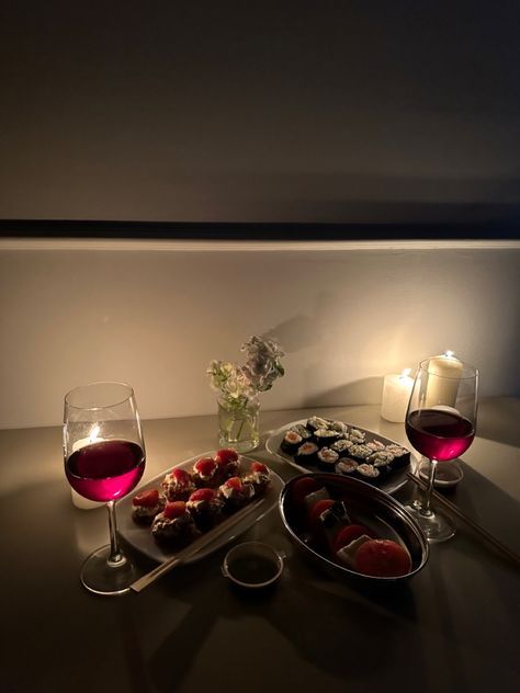 #datenight #sushi #coupleromantic #nightlife Gf Ideas, Date Night At Home, Night At Home, Sushi Bar, Night Life, Date Night, At Home, Wine, Birthday