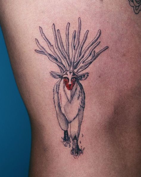 Hayao Miyazaki Tattoo, Miyazaki Tattoo, Princess Mononoke Tattoo, Tatuaje Studio Ghibli, Studio Ghibli Tattoo, Spirit Tattoo, Ghibli Tattoo, Funky Tattoos, Princess Tattoo