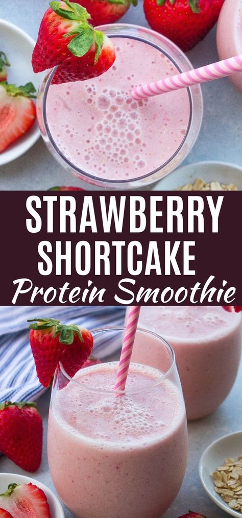 Mixed Fruit Protein Smoothie, Strawberry Vanilla Protein Shake, Strawberry Protein Powder Recipes Shakes, Strawberry Protein Smoothie Recipes, Strawberry Shortcake Protein Shake, Protien Smoothies Recipes Low Calorie, Strawberry Protein Shake Recipes, Blenderjet Recipes, Strawberry Shakes