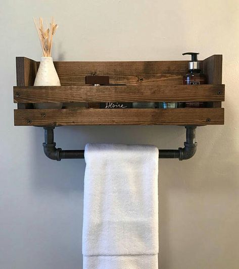 Bathroom Shelf With Towel Bar, Shelf With Towel Bar, Shelf Dimensions, Pipe Shelf, Rustic Bathroom Designs, Pipe Decor, Industrial Bathroom, Towel Holder Bathroom, Pipe Furniture