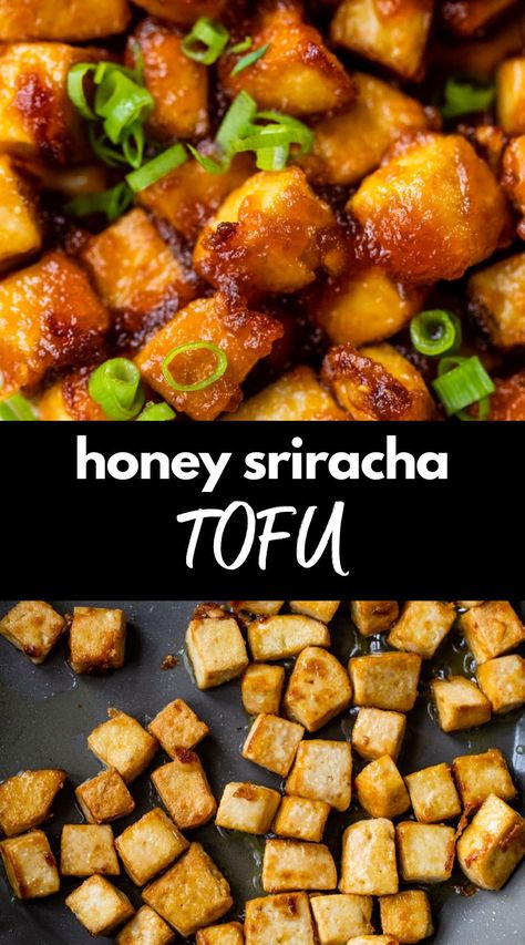 This 10-minute ​​Honey Sriracha Tofu recipe is a quick and easy plant-based meal you can turn to on busy weeknights. The tasty tofu cubes are pan-fried until crispy, then coated in honey sriracha sauce. What could be better? Honey Sriracha Tofu, Sriracha Tofu, Easy Veggies, Seared Tofu, Vegetarian Stir Fry, Easy Stir Fry Recipes, Chicken Easy, Tofu Dishes, Recipe Chicken