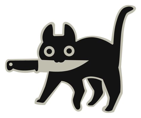 Knife Cat, Fluffy Black Cat, Knife Drawing, Cat Template, Knife Tattoo, Black Cat Sticker, A Black Cat, Black Stickers, Cool Stickers