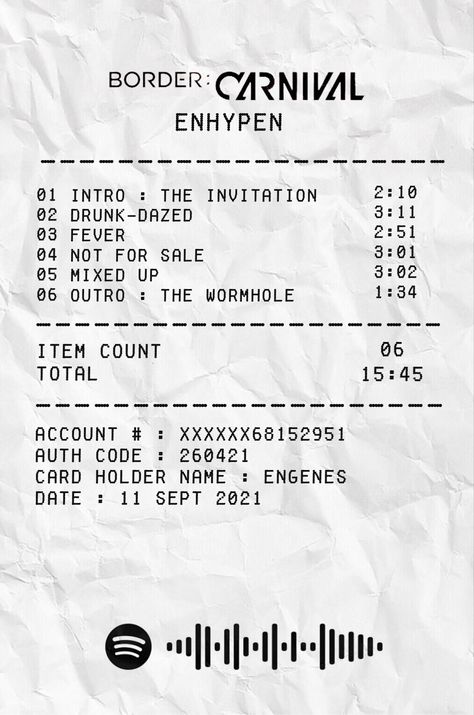 Border Carnival Receipt, Enhypen Ticket Printable, Receipt Phone Case, Enhypen Poster Prints Black And White, Enhypen Reciepts, Enhypen Tracklist, Enhypen Receipt, Enhypen Ticket, Black And White Kpop Posters