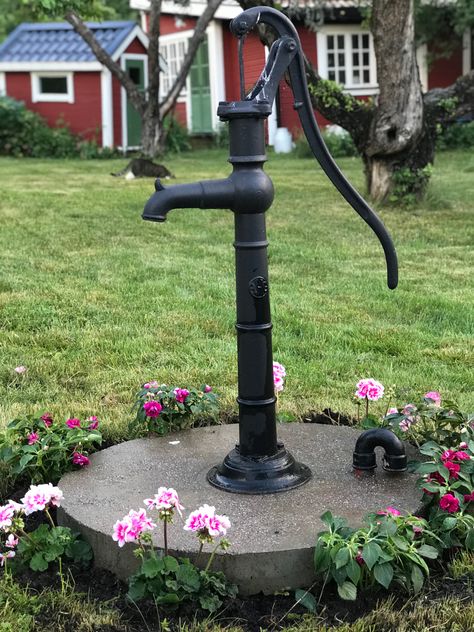 Old Well Pump Ideas, Antique Water Pump Ideas, Vintage Water Pump Ideas, Well Pump Cover, Hand Pump Well, Garden Water Pump, Old Water Pumps, Painted Milk Cans, Hand Water Pump