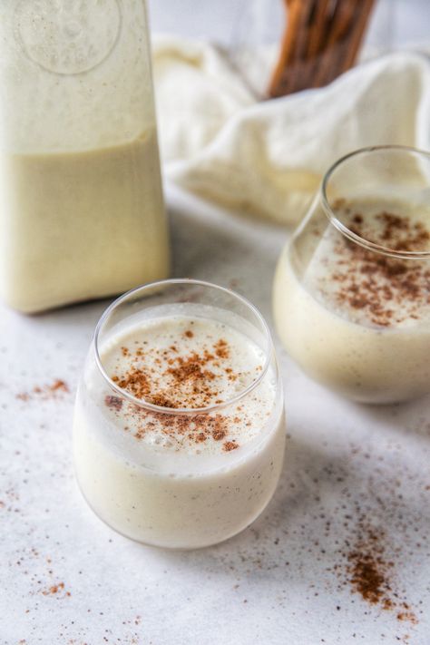 Classic Homemade Eggnog - rich and creamy eggnog with a sprinkle of freshly grated nutmeg. Cooked Eggnog Recipe, Classic Eggnog Recipe, Cooked Egg Nog, Best Eggnog Recipe, Homemade Eggnog Recipe, Eggnog Drinks, Classic Eggnog, Eggnog Recipe Homemade, Xmas Drinks