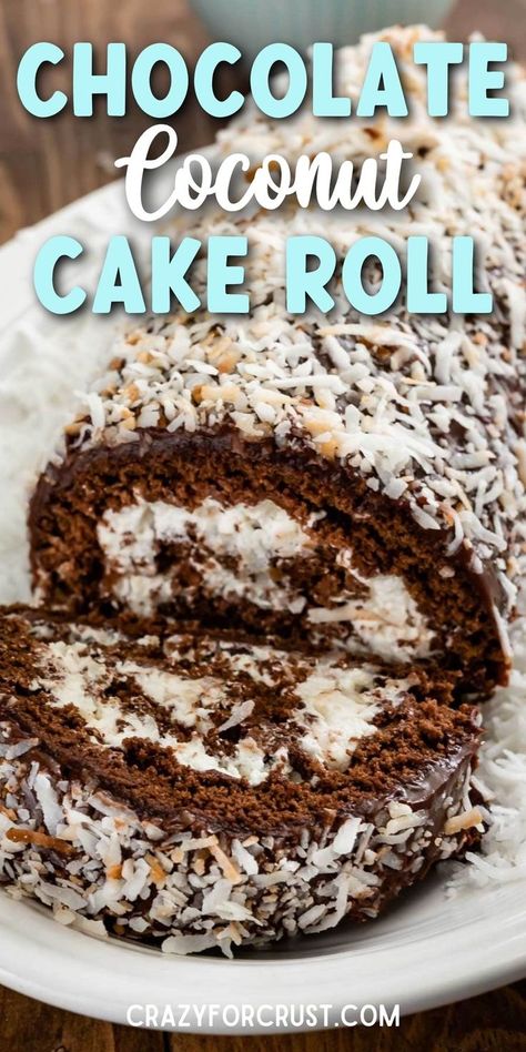 Coconut Cake Roll, Chocolate Coconut Cake, Jelly Roll Cake, Coconut Roll, Showstopper Cakes, Chocolate Roll Cake, Crazy For Crust, Swiss Roll Cake, Cake Roll Recipes