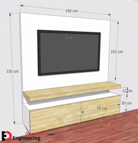 TV Unit Dimensions And Size Guide - Engineering Discoveries Tv Stand Modern Design, Tv Kastenwanden, Backdrop Tv, Tv Fal, Tv Wall Cabinets, Tv Unit Furniture Design, Tv Stand Designs, Tv Unit Furniture, Tv Cabinet Design