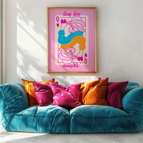 Introducing our vibrant and lively Pink, Orange, and Teal Collection - the ultimate fusion of retro aesthetics and maximalist decor, that will effortlessly complement your aesthetic room decor! From preppy room decor to funky home accents, our Pink, Orange, and Teal Collection offers something for every taste and preference. Whether you're decorating your college apartment, dorm room, or simply refreshing your home decor, our girly and maximalist wall art pieces are perfect for adding that extra pop of color and flair. Embrace the retro aesthetic with our funky posters and trendy prints and infuse your space with an eclectic vibe that's both nostalgic and contemporary. - HOW TO - You can grab your goodies instantly by clicking on the link in the email from Etsy. In case it's playing hide-a Midcentury Maximalist Living Room, Retro Aesthetic Home Decor, Colorful Maximalist Interior Design, Pop Culture Room Decor, Pink And Orange Office Decor, Teal Pink Living Room, Orange And Pink Home Decor, Vibrant Room Decor, Jewel Tone Apartment Decor