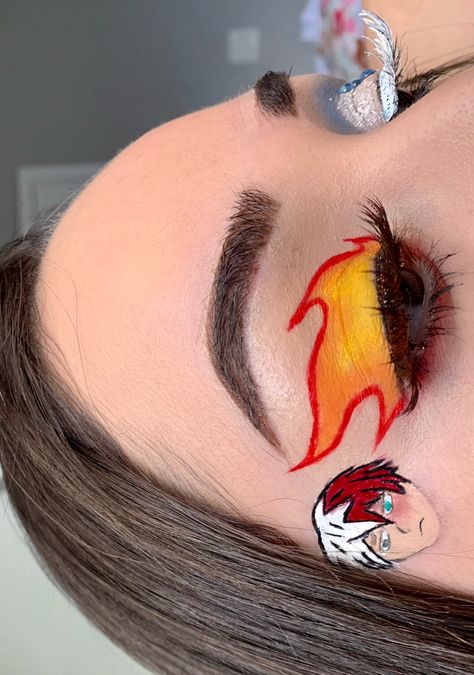 Todoroki #myheroacademia #makeup #makeuplook #anime #todorokiinspired #makeupart #art #larisambeauty #eyeshadow #firemakeup #fireandice Todoroki Makeup, My Hero Academia Makeup, Academia Makeup, Comic Makeup, Anime Eye Makeup, Anime Cosplay Makeup, Bold Makeup Looks, Anime Makeup, Work Makeup