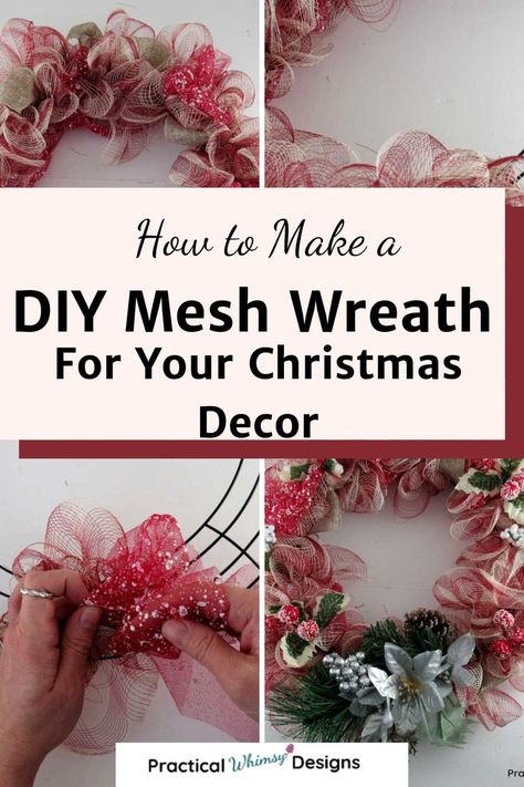 Red and brown diy mesh deco wreath. Diy Mesh Wreath, Deco Mesh Christmas Wreaths Diy, Deco Mesh And Ribbon Wreath, Mesh And Ribbon Wreath, Christmas Deco Mesh Wreath, Diy Christmas Deco, Ribbon Wreath Diy, Diy Deco Mesh Wreath, Christmas Deco Mesh