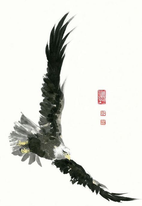 Eagle - 29 Painting by River Han Bald Eagle Painting, Tato Phoenix, Eagle Artwork, Aigle Royal, Eagle Drawing, Eagle In Flight, Eagle Painting, Eagle Pictures, Chinese Art Painting