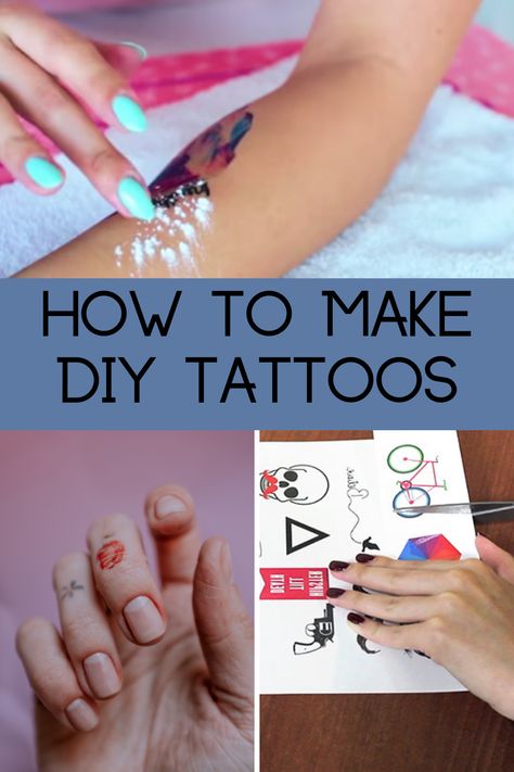 DIY Tattoos - How To Make Them At Home! - TattooGlee How To Make Stick On Tattoos, Homemade Fake Tattoos, At Home Temporary Tattoo, Printer Tattoo Diy, Cricut Temporary Tattoo Diy, How To Do Fake Tatoos At Home, How To Get A Fake Tattoo, Cricut Tattoo How To, How To Make Your Own Fake Tattoo