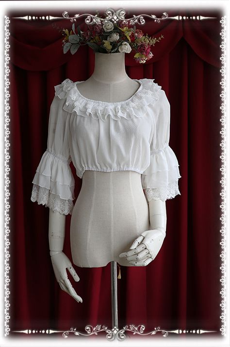 Blouse Tops Designs, Princess Sleeves, White Chiffon, Online Dress Shopping, Chiffon Blouse, Lolita Dress, Gothic Lolita, Lolita Fashion, Lace Sleeves